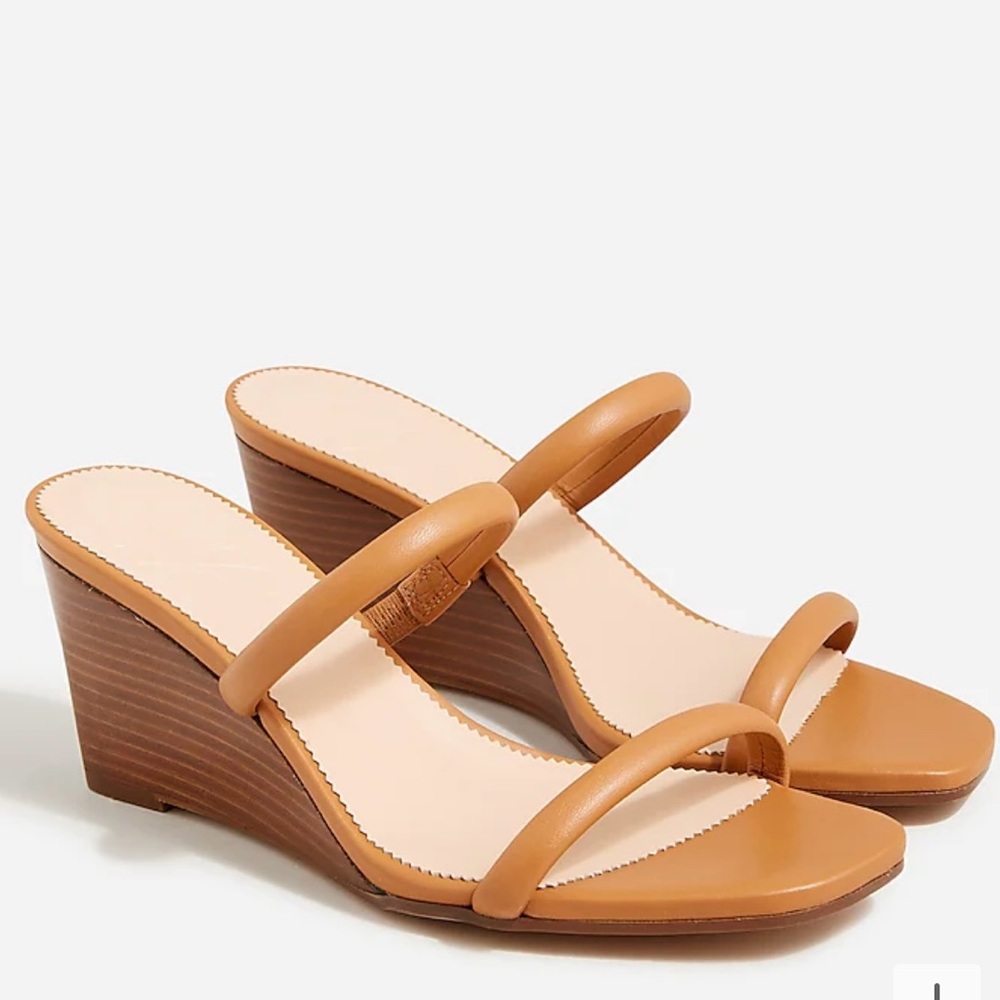 JCrew Double-strap stacked wedges in leather-Size 10h Medium -Rich Oak-NWT